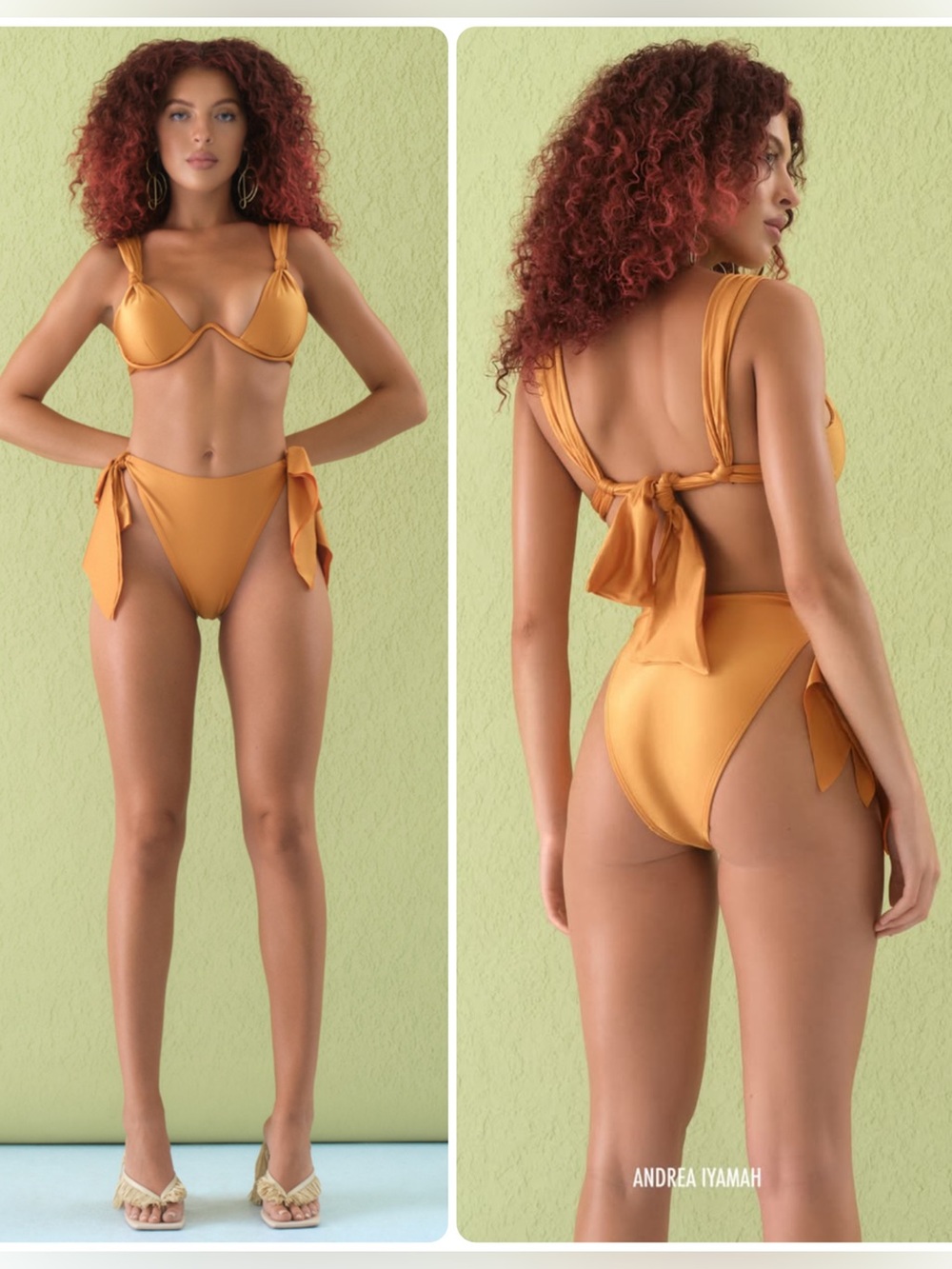 Andrea Iyamah Rai Golden Underwire Top & High Waisted Bottom Bikini SET NWT $319